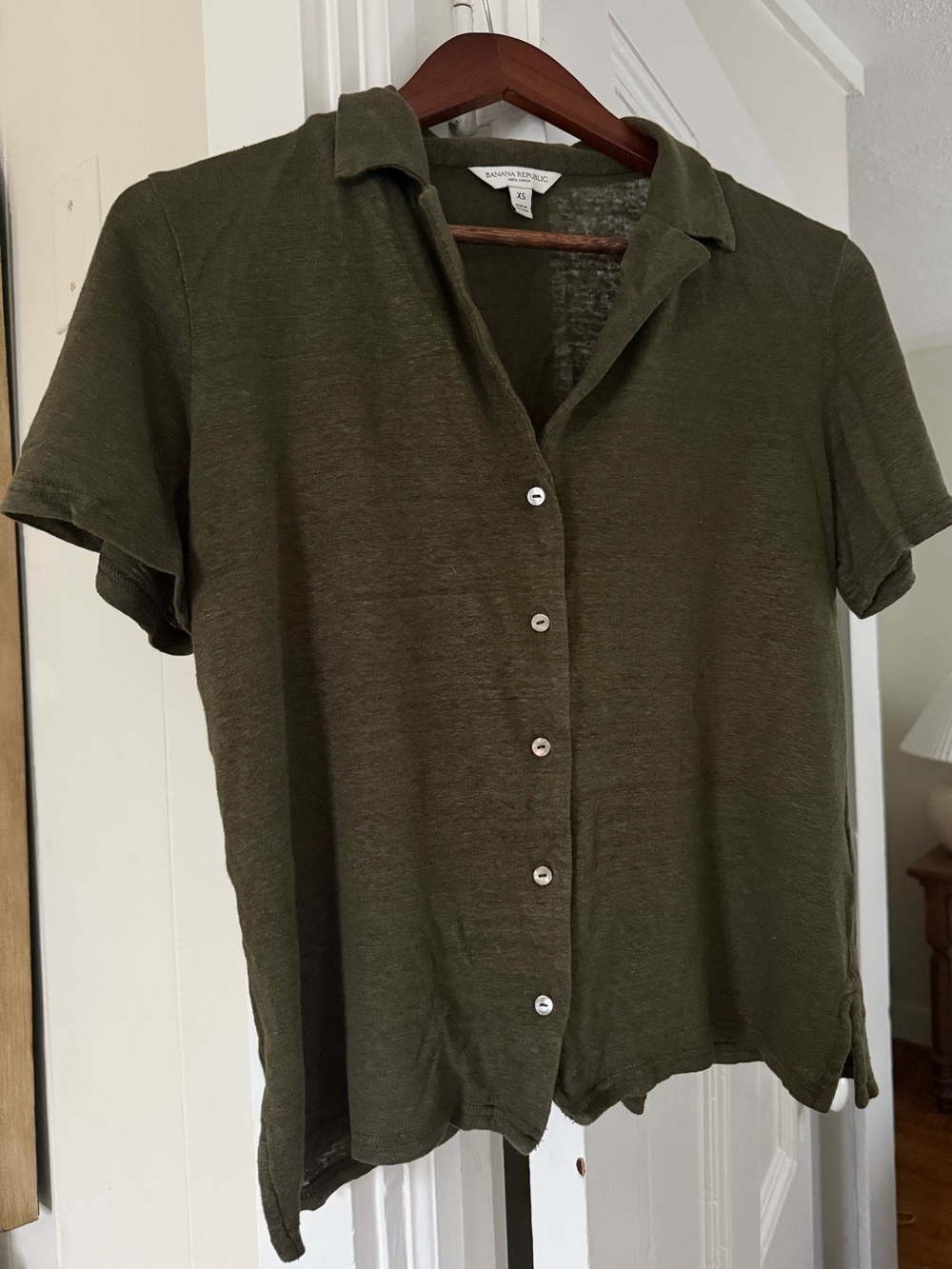 Banana Republic Linen Resort Shirt - Spice Olive Green